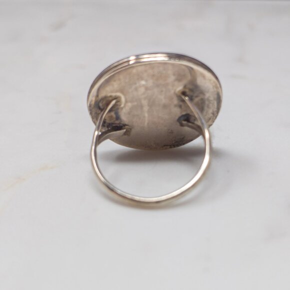Vintage Sterling Turquoise Coin Ring – Southwest Style, Size 4.25 - Picture 4 of 9